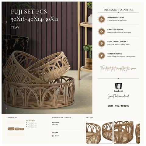 Set 3 Vassoi Fuji In Rattan Naturale — Ø 50x16, Ø 40x14, Ø 30x12 Cm - Foto 7