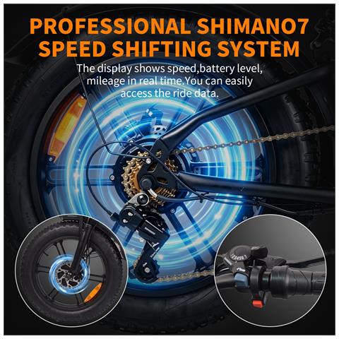 Bicicletta Elettrica Adulti Doppio Motore 250W DK400 Max Batteria Rimovibile 48V 20Ah Autonomia 60-80 km 25km /h Acceleratore a Pollice Shimano 7 Velocità Display LCD 20 Pollici Fat Tire Freni Idraulici Sospensioni Integrali - Foto 8