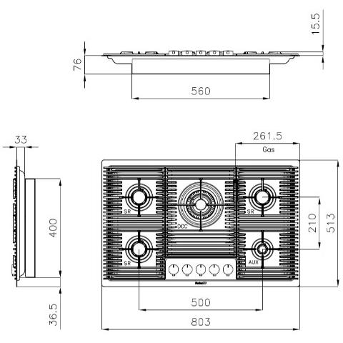 Piano Cottura Milanello 5F a Gas 5 Fuochi Gas Colore Inox - Foto 2