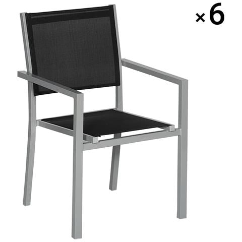 Set Di 6 Sedie In Alluminio Grigio - Textilene Nero - Foto 11
