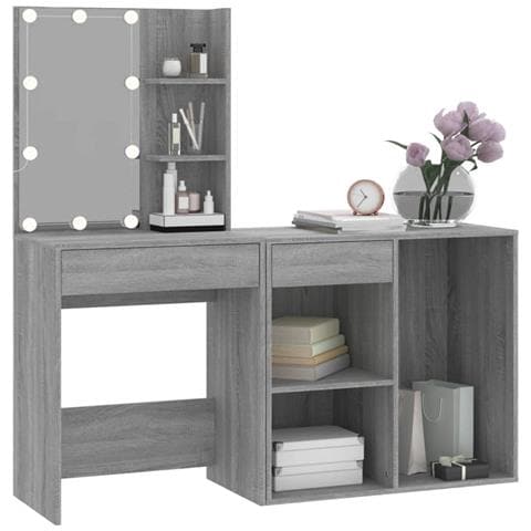 Toeletta Con Led E Armadietto Grigio Sonoma Legno Multistrato - Foto 2