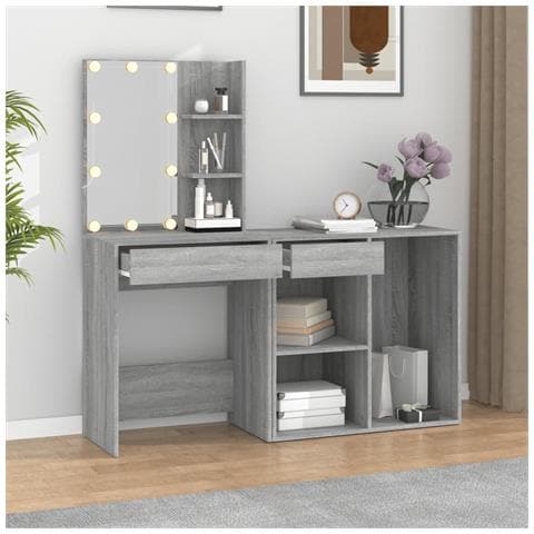 Toeletta Con Led E Armadietto Grigio Sonoma Legno Multistrato - Foto 1