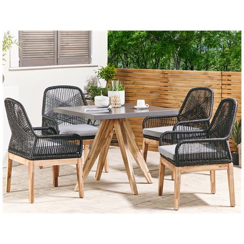 Set Da Esterno Con Tavolo Quadrato In Cemento E 4 Sedie Nere Olbia - Foto 1