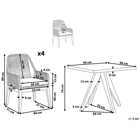 Set Da Esterno Con Tavolo Quadrato In Cemento E 4 Sedie Nere Olbia - Foto 8