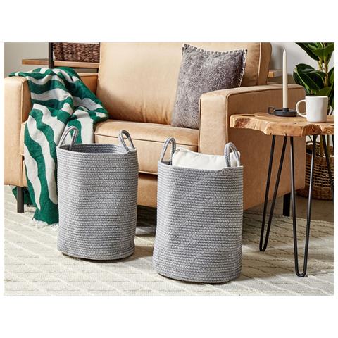 Set Di 2 Cestini Saryk Cotone Grigio - Foto 1