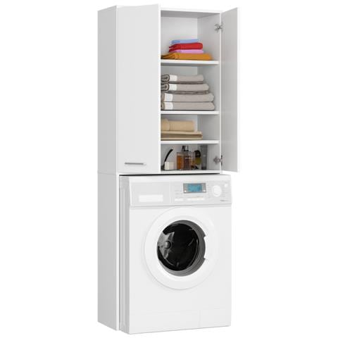 Mobile Alto, Collona da Bagno FIN per Lavatrice, 2 ante, 64x30x180 cm, Colore Bianco - Foto 2