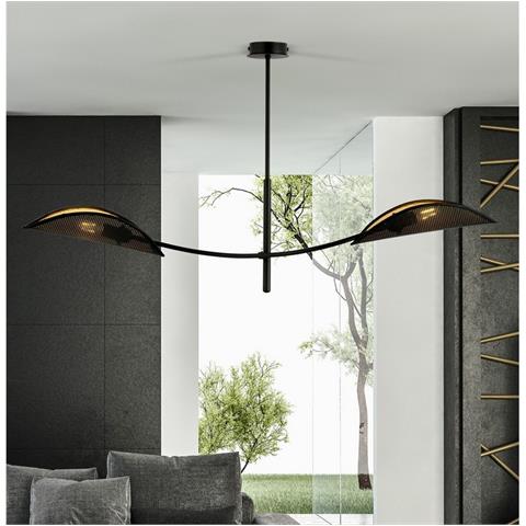 Lampada A Soffitto Lotus - Nero, Oro - Acciaio Verniciato A Polvere, Tessuto - 103x60x11 Cm - Foto 1
