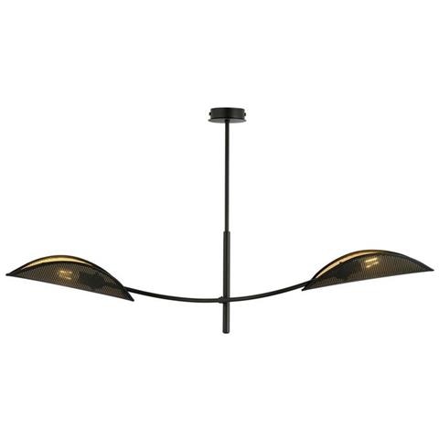 Lampada A Soffitto Lotus - Nero, Oro - Acciaio Verniciato A Polvere, Tessuto - 103x60x11 Cm - Foto 2
