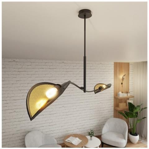 Lampada A Soffitto Lotus - Nero, Oro - Acciaio Verniciato A Polvere, Tessuto - 103x60x11 Cm - Foto 8
