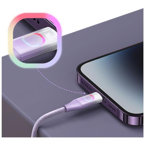 Cavo 30w Usb-c A Lightning 1.2m Display Xm Con Retro-illuminazione Led, Viola - Foto 2