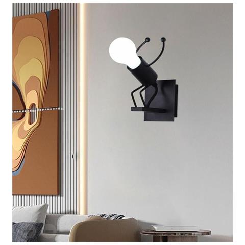 Applique Da Parete A Forma Di Omino Lampada Decorativa In Metallo Nero E27 - Foto 1