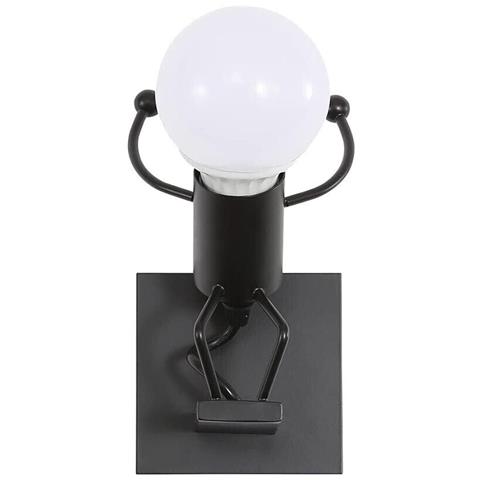 Applique Da Parete A Forma Di Omino Lampada Decorativa In Metallo Nero E27 - Foto 2