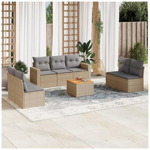 Set Divano da Giardino 8 pz con Cuscini Beige in Polyrattan - Foto 2