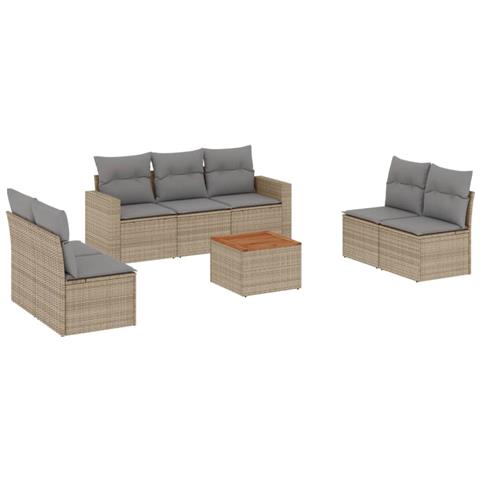 Set Divano da Giardino 8 pz con Cuscini Beige in Polyrattan - Foto 1