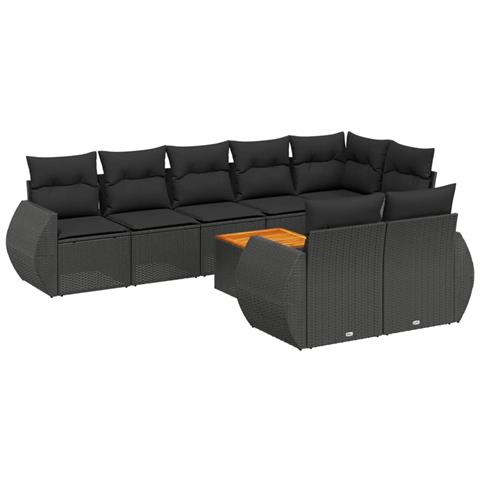 Set Divani Da Giardino 9 Pz Con Cuscini Nero In Polyrattan - Foto 2