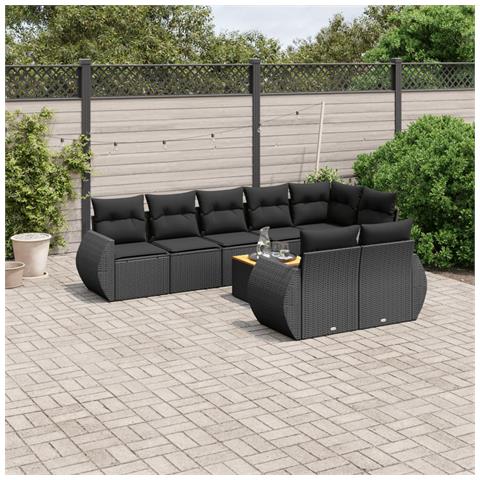 Set Divani Da Giardino 9 Pz Con Cuscini Nero In Polyrattan - Foto 1