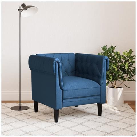 Poltrona Chesterfield Blu In Tessuto - Foto 3