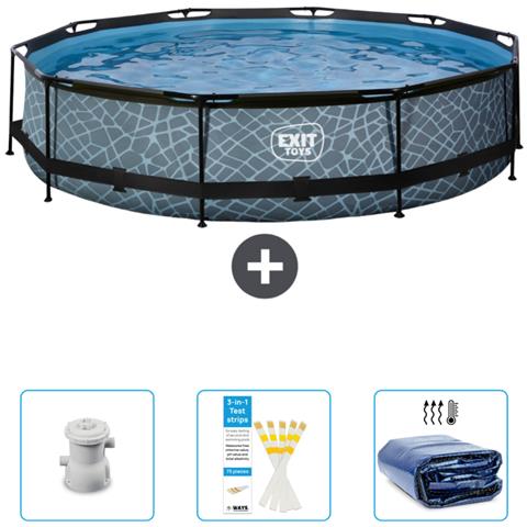 Piscina Fuori Terra - In Giro - 360x360x76 Cm - Grigio - Include Accessori Coordinati Cb86 - Foto 1