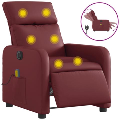 Poltrona Massaggiante Reclinabile Rosso Vino In Similpelle - Foto 1