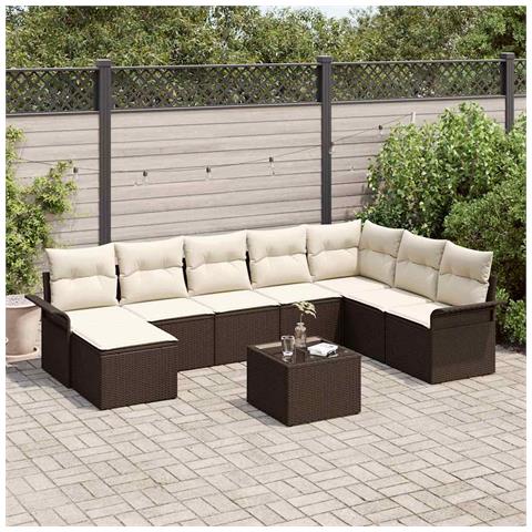 Set da giardino da 8 pezzi con cuscini rattan sintetico grigio - Foto 2