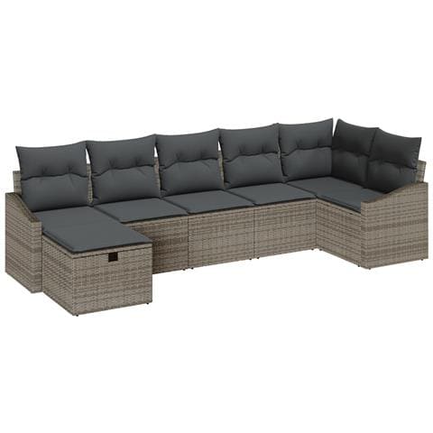 Set di Divani da Giardino da 7 pezzi con Cuscini in Grigio Rattan Sintetico - Foto 1