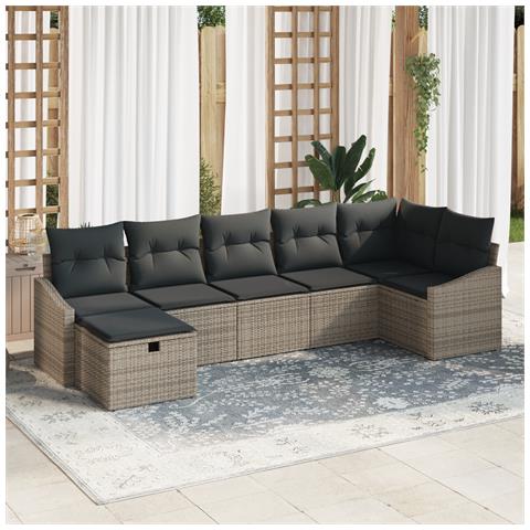Set di Divani da Giardino da 7 pezzi con Cuscini in Grigio Rattan Sintetico - Foto 2