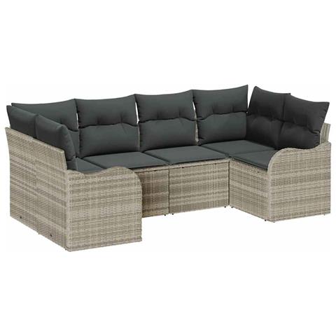 Set Divano da Giardino 6 Pezzi con Cuscini Grigio Chiaro Rattan Polimerico, Divano da Giardino a 2 Posti con Cuscini Grigio Chiaro Rattan Polimerico - Foto 1