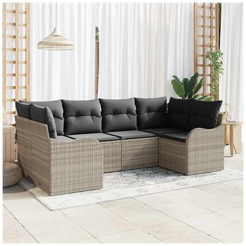 Set Divano da Giardino 6 Pezzi con Cuscini Grigio Chiaro Rattan Polimerico, Divano da Giardino a 2 Posti con Cuscini Grigio Chiaro Rattan Polimerico - Foto 2