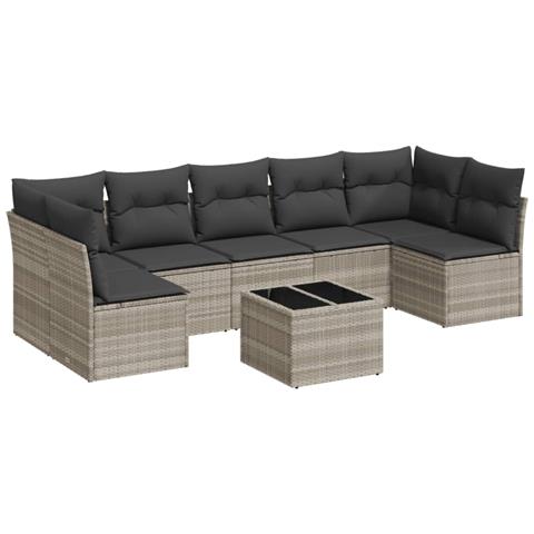 Set Divano da Giardino 8pz con Cuscini Grigio Chiaro Polyrattan - Foto 1