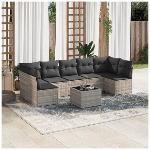 Set Divano da Giardino 8pz con Cuscini Grigio Chiaro Polyrattan - Foto 2