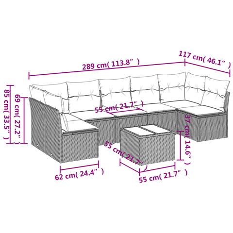 Set Divano da Giardino 8pz con Cuscini Grigio Chiaro Polyrattan - Foto 3