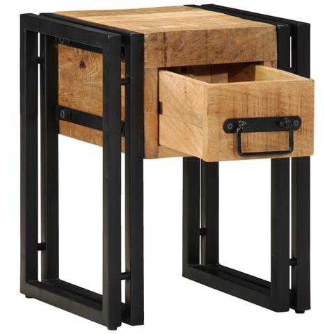 Tavolino con cassetto nero 30x30x40 cm in legno massello di mango - Foto 2