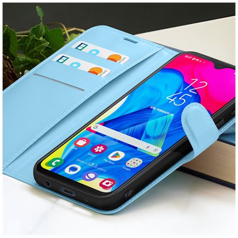 Custodia A Portafoglio Per Galaxy M10 Con Funzione Supporto E Linguetta Magnetica, Azzurro - Foto 2