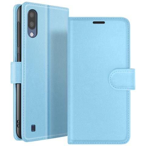 Custodia A Portafoglio Per Galaxy M10 Con Funzione Supporto E Linguetta Magnetica, Azzurro - Foto 1