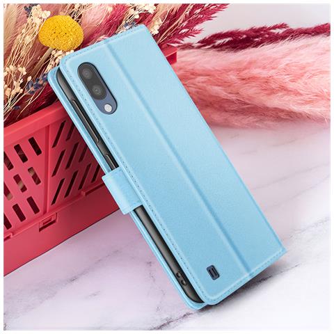 Custodia A Portafoglio Per Galaxy M10 Con Funzione Supporto E Linguetta Magnetica, Azzurro - Foto 5