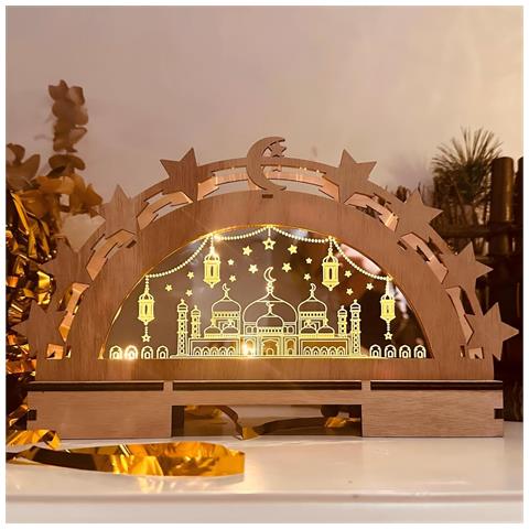 Lampada Ramadan In Legno Con Led A Forma Di Stella E Luna 3d Decorazione Eid Mubarak - Foto 2