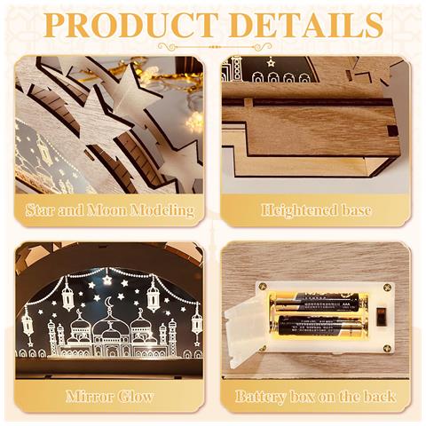 Lampada Ramadan In Legno Con Led A Forma Di Stella E Luna 3d Decorazione Eid Mubarak - Foto 8
