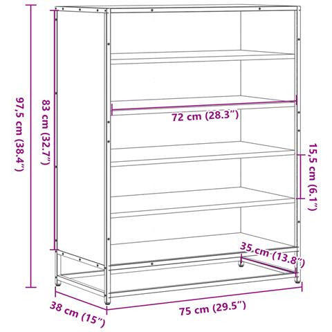 Scarpiera Rovere Fumo 75x38x97,5 cm Legno Multistrato Metallo - Foto 9