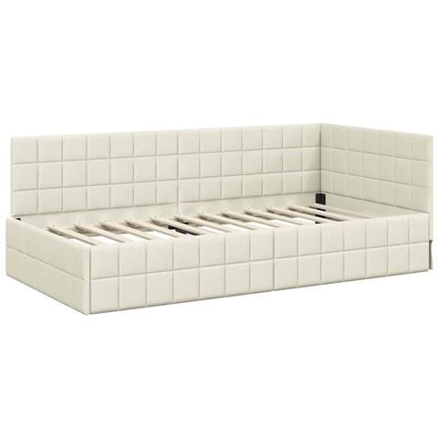 Cornice del letto ad angolo Crema 100 x 200 cm Velluto - Foto 1