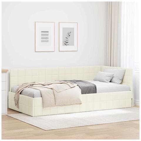 Cornice del letto ad angolo Crema 100 x 200 cm Velluto - Foto 2