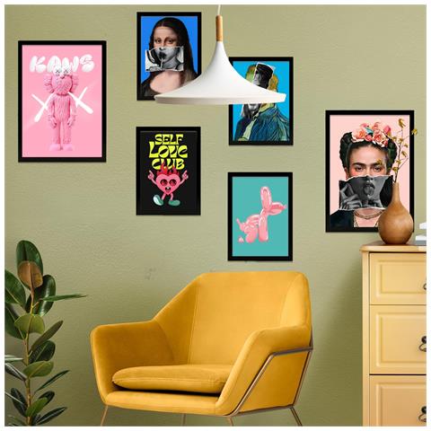Set Di 6 Stampe Iconica Frida Van Gogh Monna Lisa Pop Art Incorniciata Con Illustrazioni Di Design Per La Casa, La Stanza E L'ufficio A3 & A4 Cornice Nera - Foto 1