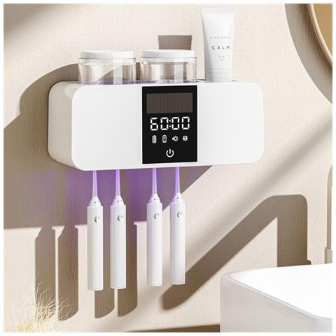 Sterilizzatore Porta Spazzolino Uv Intelligente - Disettante Elettrico Da Parete Con Timer White - Foto 4