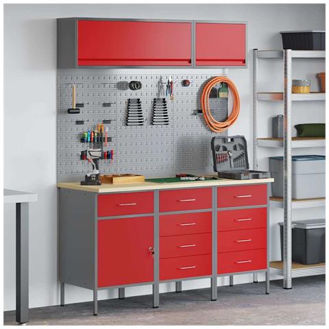 Set di mobili da lavoro con cassetto con blocco 8 pcs Rosso - Foto 2