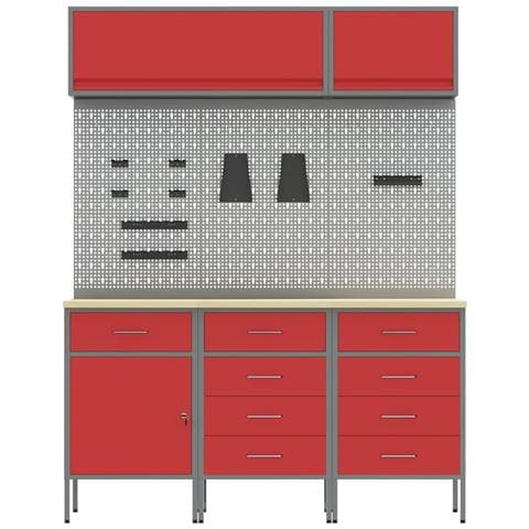 Set di mobili da lavoro con cassetto con blocco 8 pcs Rosso - Foto 9