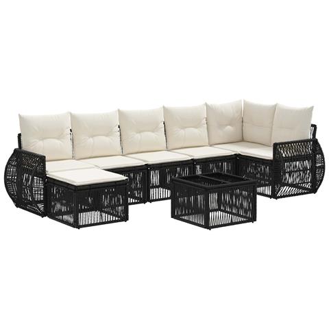Set Divano da Giardino 8 pcs Nero e Bianco Crema polyrattan - Foto 1