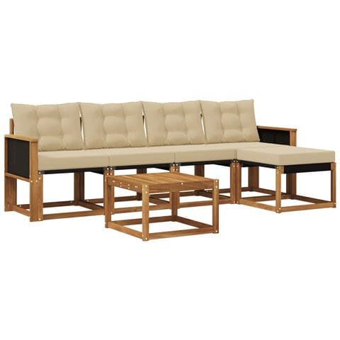Set di divani da esterno con cuscino 6 pcs Naturale e Beige - Foto 1