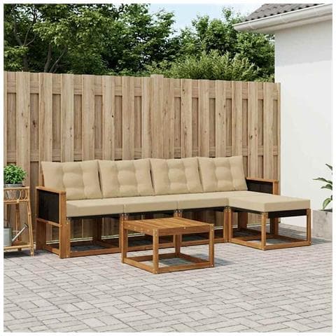 Set di divani da esterno con cuscino 6 pcs Naturale e Beige - Foto 2