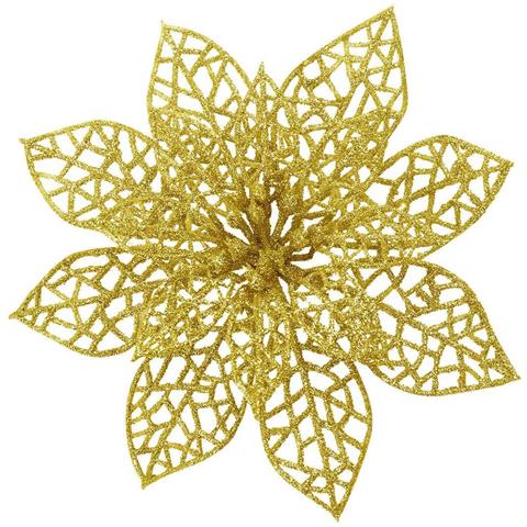 Fiori Di Natale Per Decorazioni Natalizie In Plastica Oro Confezione Da 10 - Foto 10