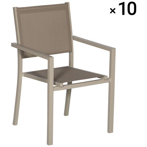 Set Di 10 Sedie In Alluminio Tortora - Textilene Tortora - Foto 11
