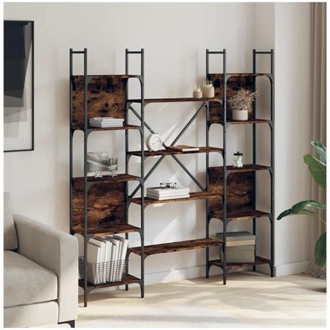 Libreria Rovere Fumo 155,5x24x166,5 Cm In Legno Multistrato - Foto 3